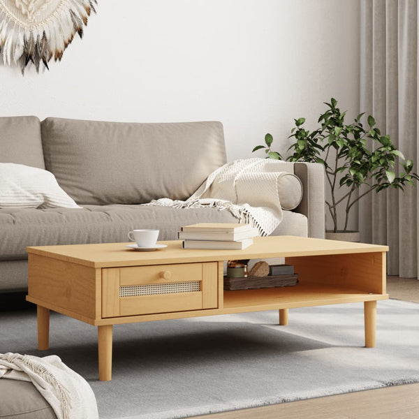 Couchtisch SENJA Rattan-Optik Braun 100x55x33 cm Kiefernholz