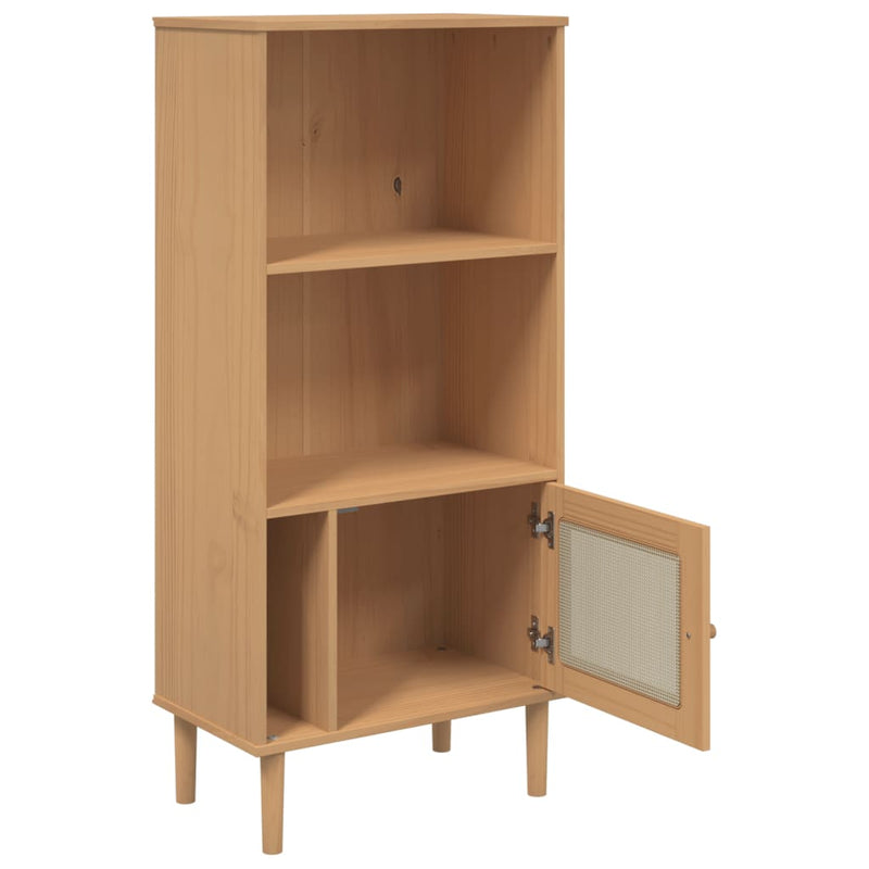 Bücherschrank SENJA Rattan-Look Braun 60x35x130 cm Kiefernholz