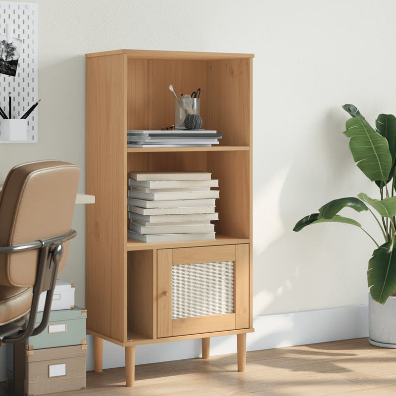 Bücherschrank SENJA Rattan-Look Braun 60x35x130 cm Kiefernholz