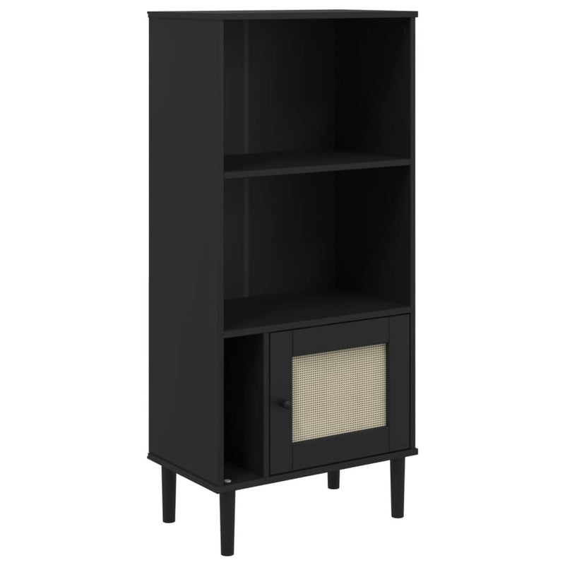 Bücherschrank SENJA Rattan-Look Schwarz 60x35x130cm Kiefernholz