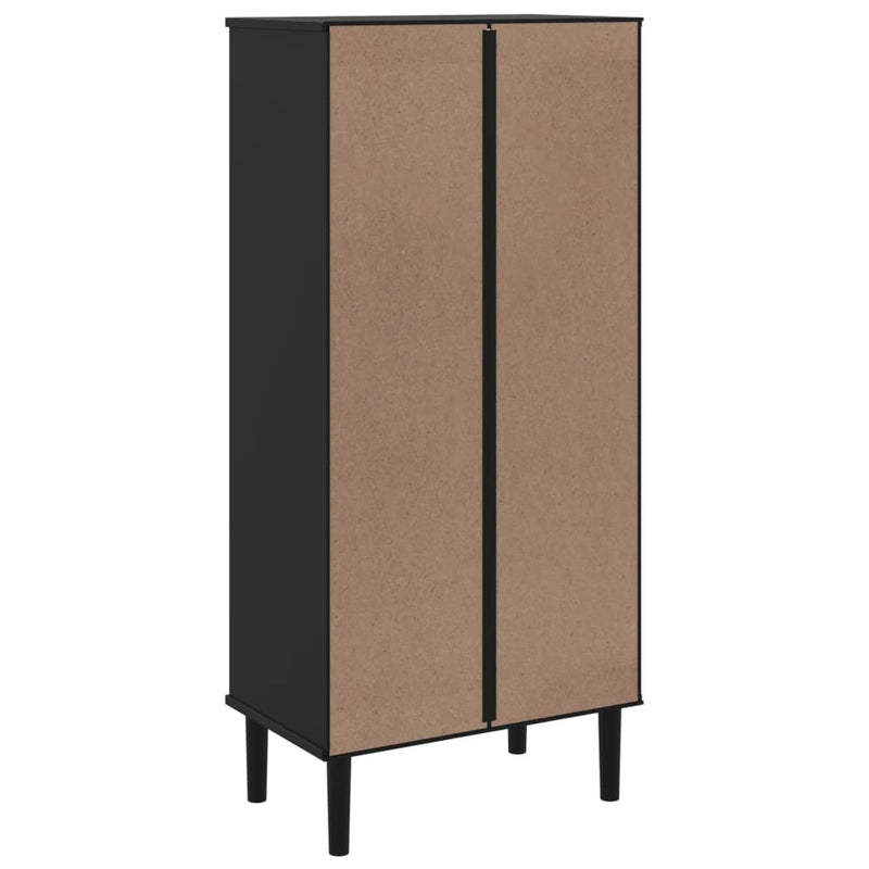 Bücherschrank SENJA Rattan-Look Schwarz 60x35x130cm Kiefernholz