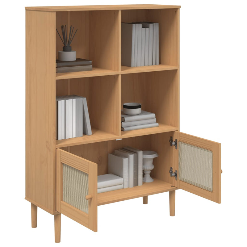 Bücherschrank SENJA Rattan-Look Braun 90x35x130 cm Kiefernholz