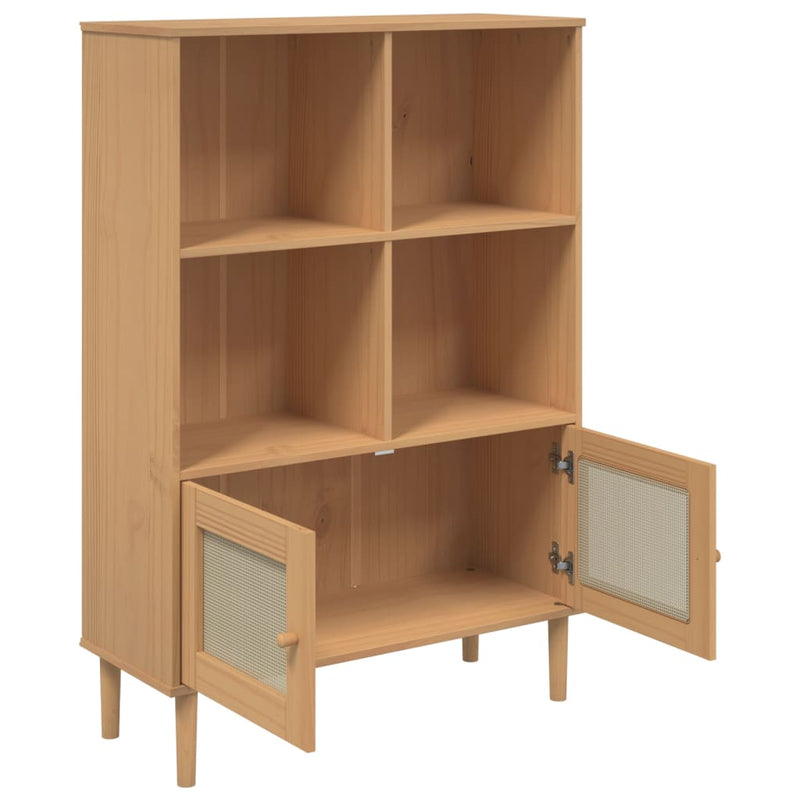 Bücherschrank SENJA Rattan-Look Braun 90x35x130 cm Kiefernholz