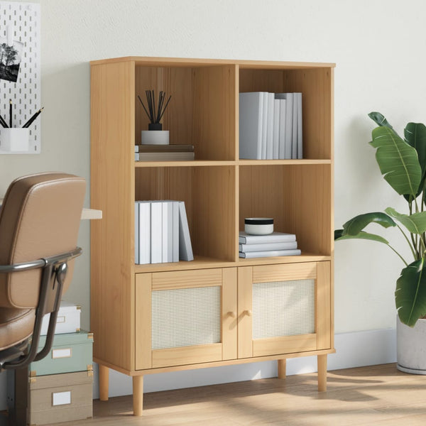 Bücherschrank SENJA Rattan-Look Braun 90x35x130 cm Kiefernholz