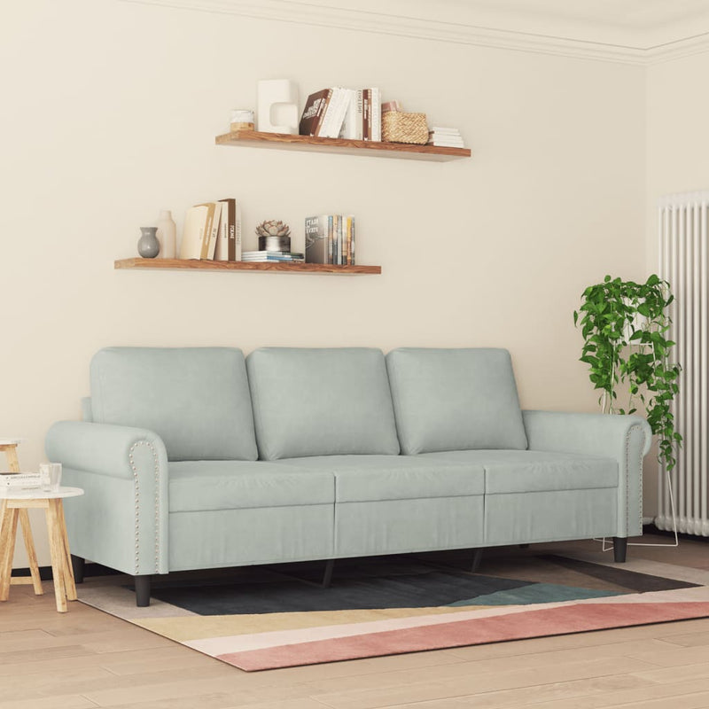 3-Sitzer-Sofa Hellgrau 180 cm Samt