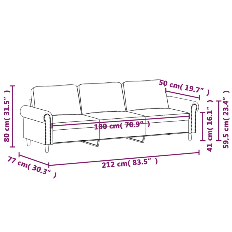 3-Sitzer-Sofa Hellgrau 180 cm Samt