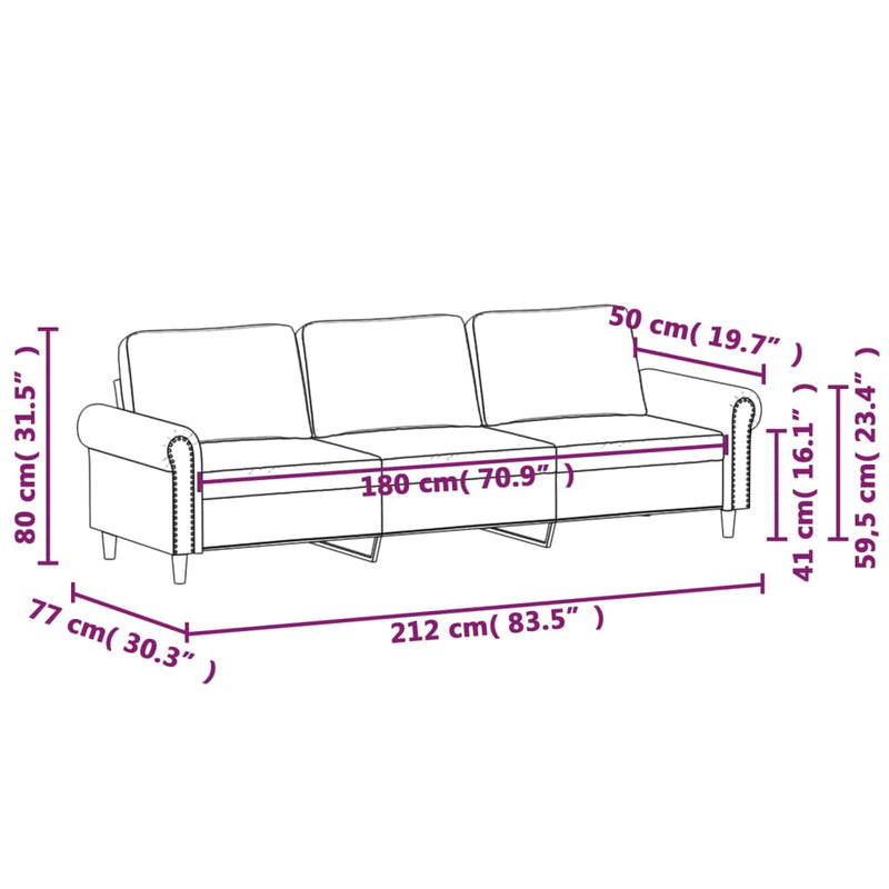 3-Sitzer-Sofa Schwarz 180 cm Samt