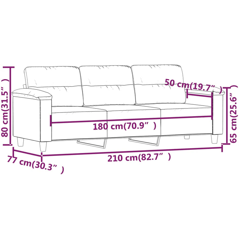 3-Sitzer-Sofa Schwarz 180 cm Mikrofasergewebe