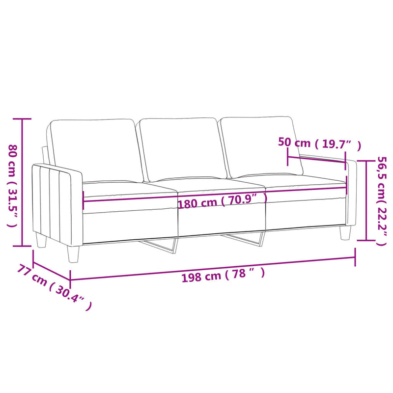 3-Sitzer-Sofa Creme 180 cm Kunstleder