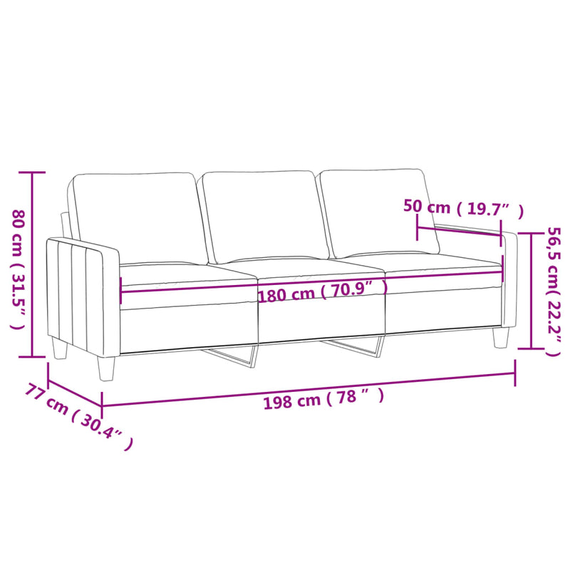 3-Sitzer-Sofa Schwarz 180 cm Samt