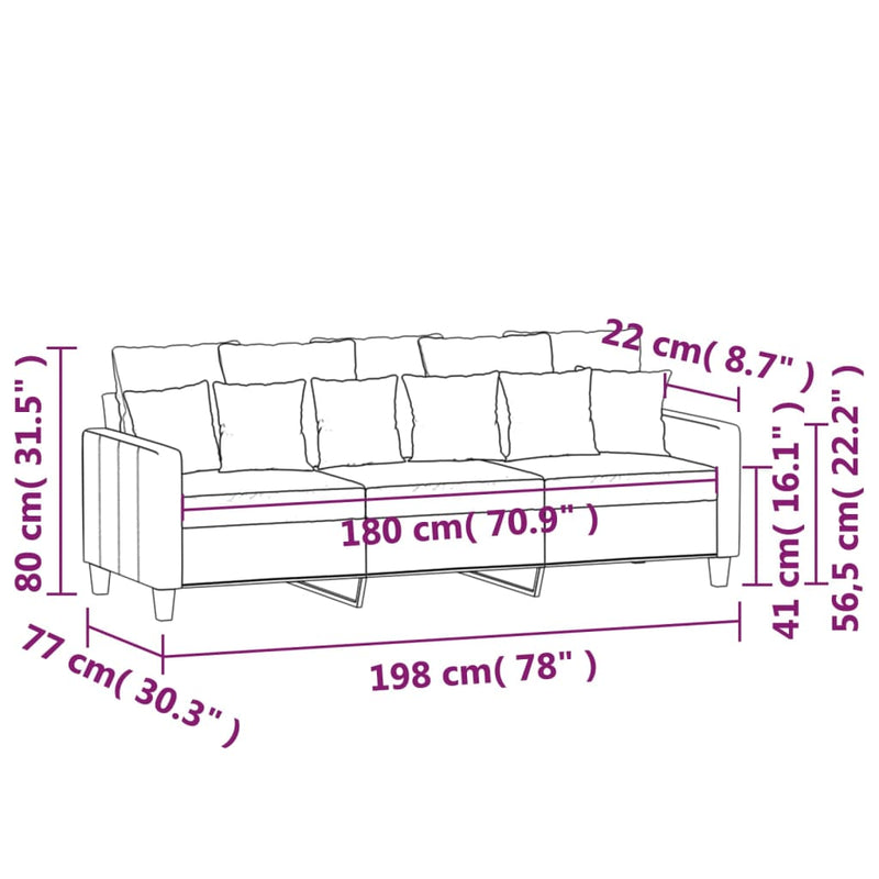 3-Sitzer-Sofa Dunkelgrau 180 cm Stoff