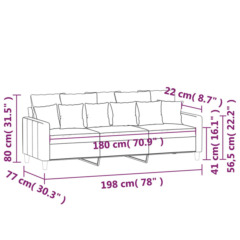 3-Sitzer-Sofa Rosa 180 cm Samt