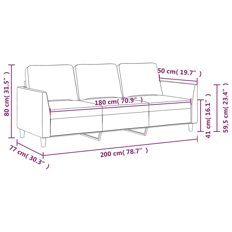 3-Sitzer-Sofa Schwarz 180 cm Kunstleder