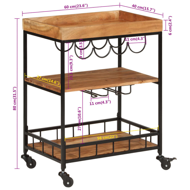 Barwagen 60x40x80 cm Massivholz Akazie und Eisen