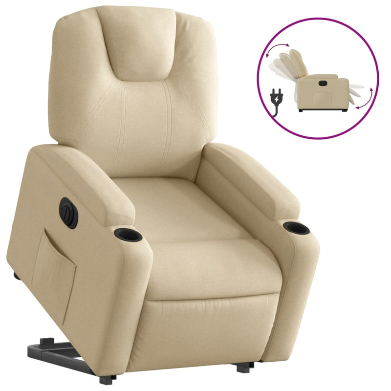 Relaxsessel mit Aufstehhilfe Elektrisch Creme Stoff