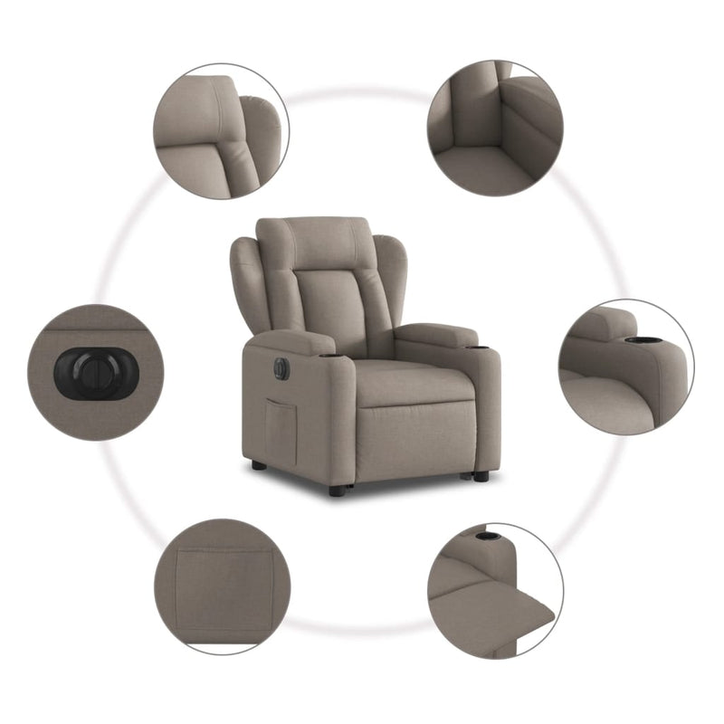 Relaxsessel mit Aufstehhilfe Elektrisch Taupe Stoff