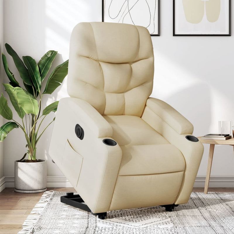 Relaxsessel mit Aufstehhilfe Elektrisch Creme Stoff