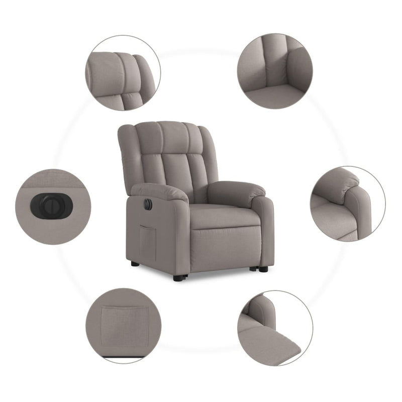 Relaxsessel mit Aufstehhilfe Elektrisch Taupe Stoff