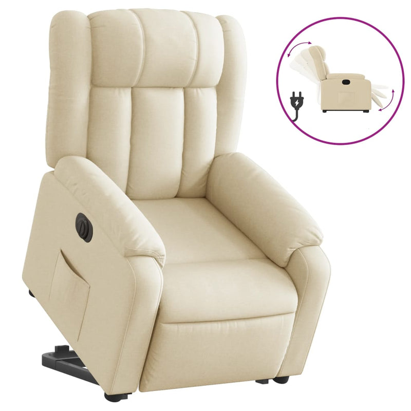 Relaxsessel mit Aufstehhilfe Elektrisch Creme Stoff