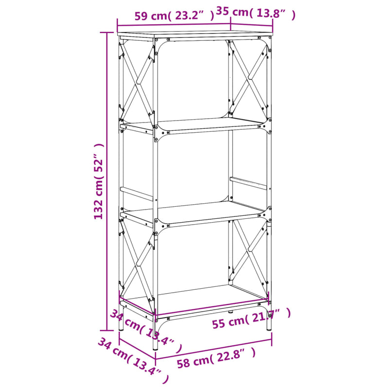 Bücherregal 4 Böden Braun Eiche 59x35x132 cm Holzwerkstoff