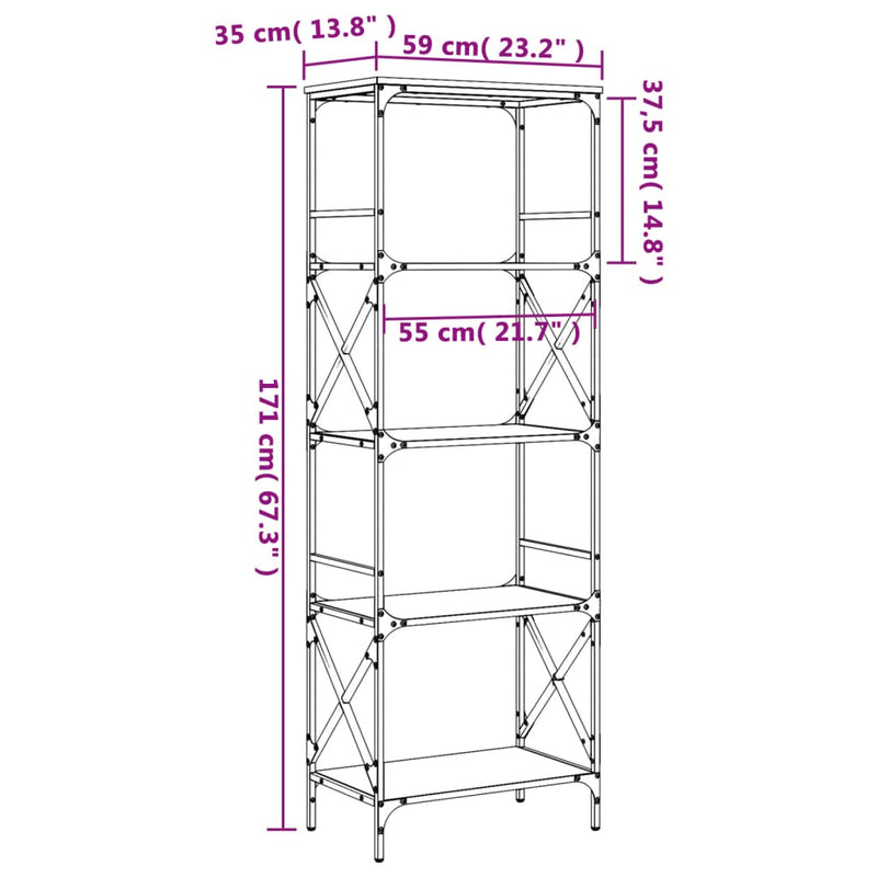 Bücherregal 5 Böden Schwarz 59x35x171 cm Holzwerkstoff