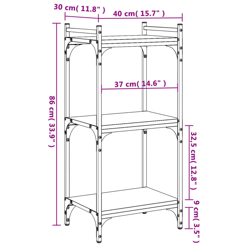 Bücherregal 3 Böden Räuchereiche 40x30x86 cm Holzwerkstoff