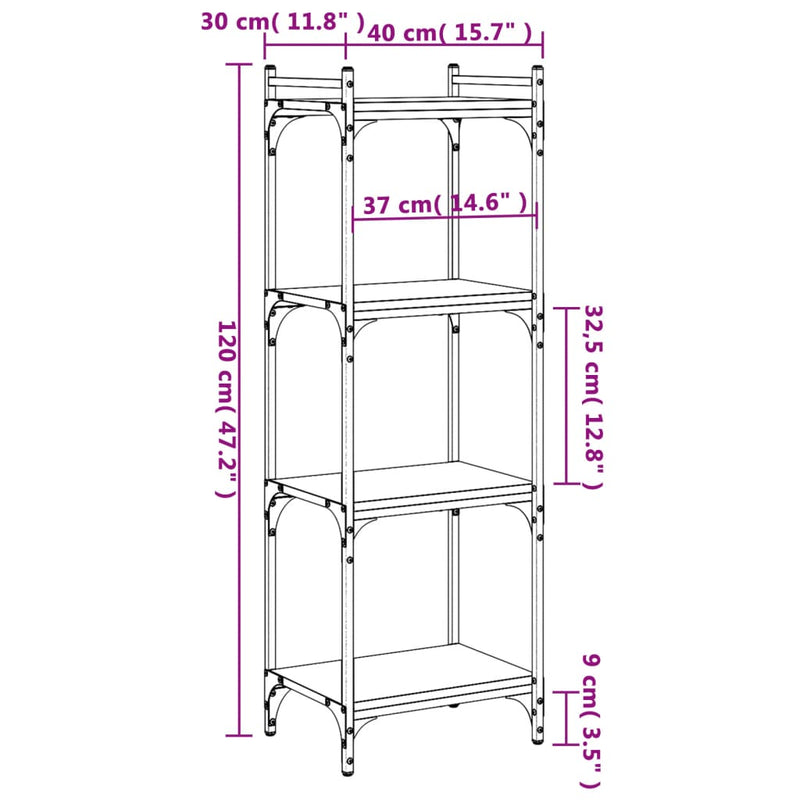 Bücherregal 4 Böden Schwarz 40x30x120 cm Holzwerkstoff