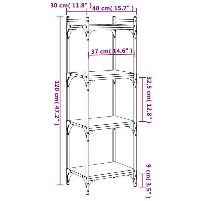 Bücherregal 4 Böden Sonoma-Eiche 40x30x120 cm Holzwerkstoff