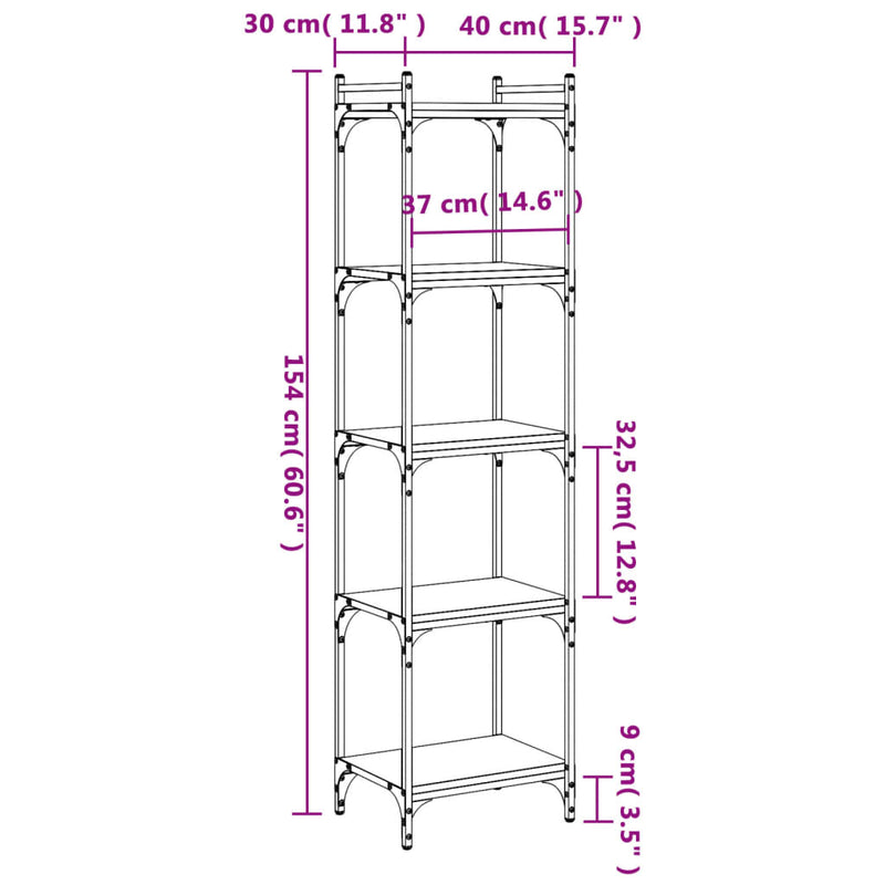 Bücherregal 5 Böden Sonoma-Eiche 40x30x154 cm Holzwerkstoff