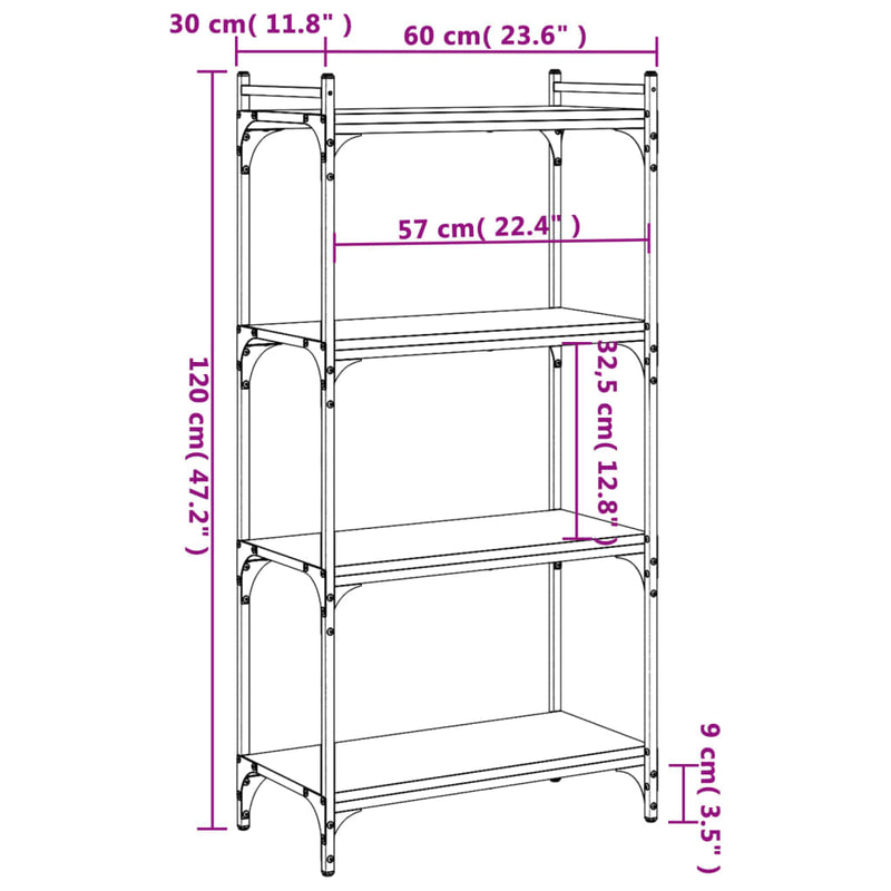 Bücherregal 4 Böden Räuchereiche 60x30x120 cm Holzwerkstoff