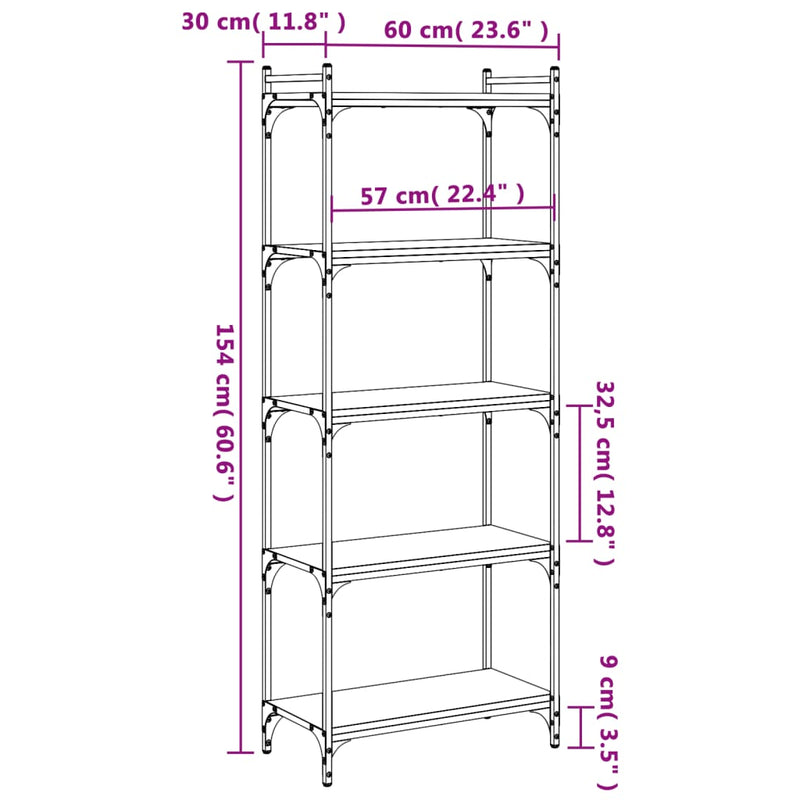 Bücherregal 5 Böden Grau Sonoma 60x30x154 cm Holzwerkstoff