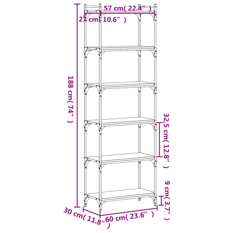 Bücherregal 6 Böden Schwarz 60x30x188 cm Holzwerkstoff