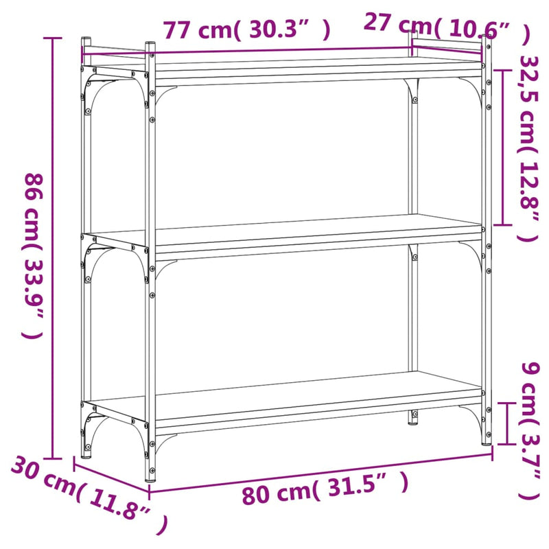 Bücherregal 3 Böden Schwarz 80x30x86 cm Holzwerkstoff