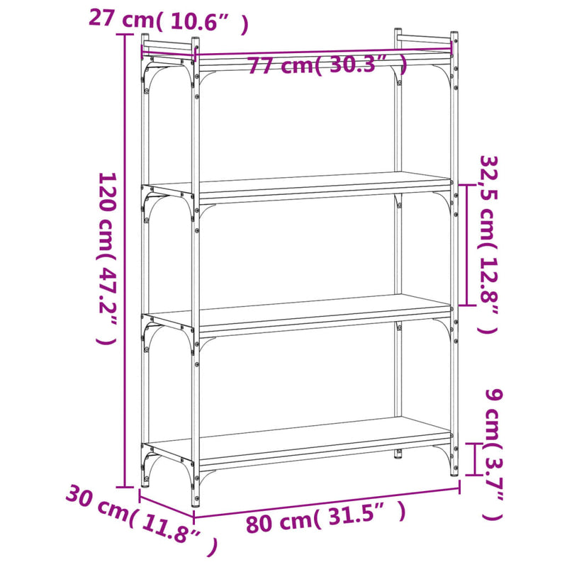 Bücherregal 4 Böden Schwarz 80x30x120 cm Holzwerkstoff