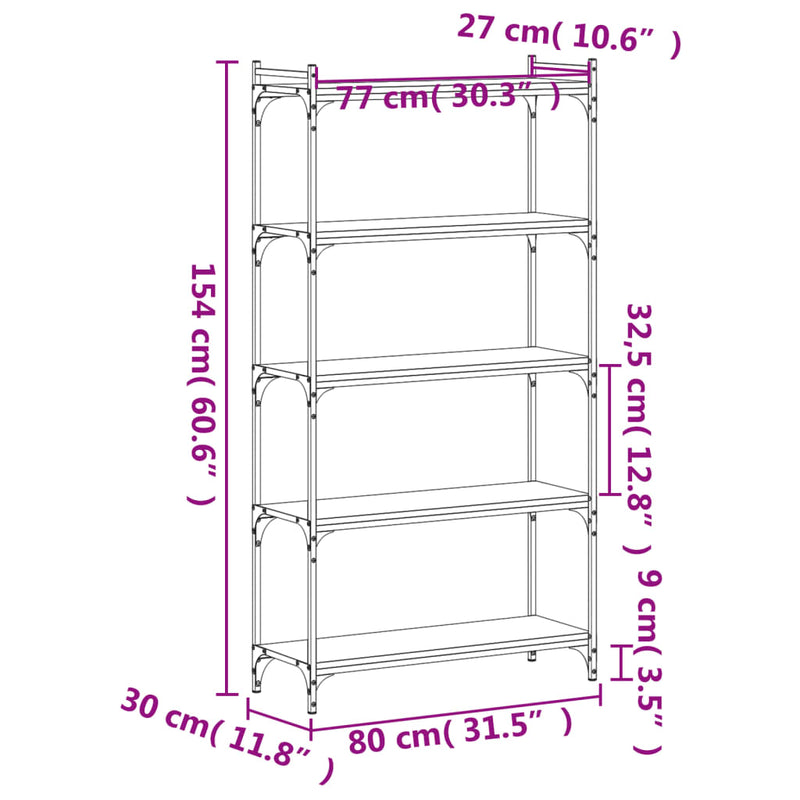 Bücherregal 5 Böden Schwarz 80x30x154 cm Holzwerkstoff