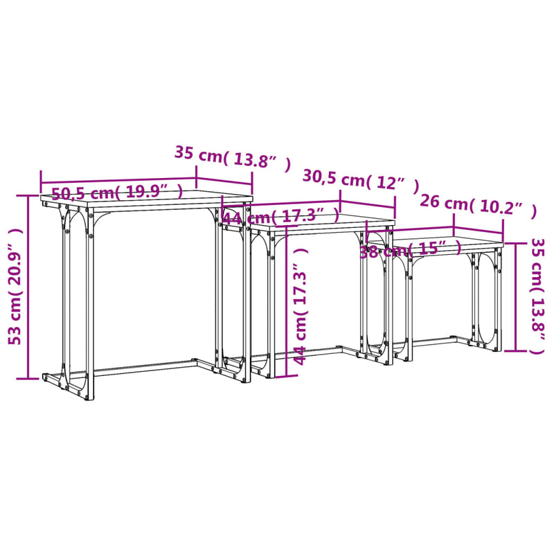 Satztische 3 Stk. Braun Eichen-Optik Holzwerkstoff