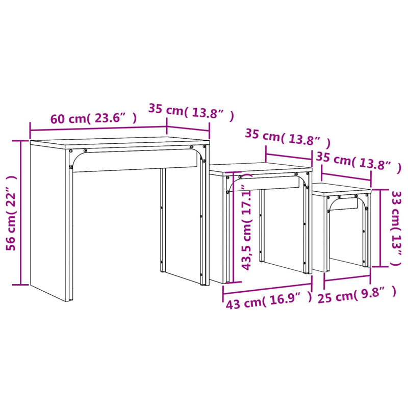 Satztische 3 Stk. Braun Eichen-Optik Holzwerkstoff