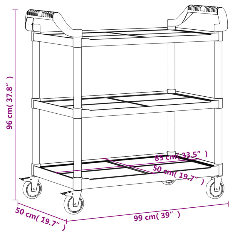 Rollwagen mit 3 Etagen Schwarz 99x50x96 cm Aluminium