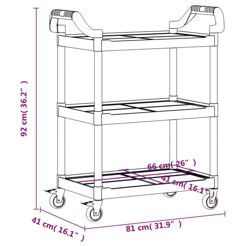 Rollwagen mit 3 Etagen Schwarz 81x41x92 cm Aluminium