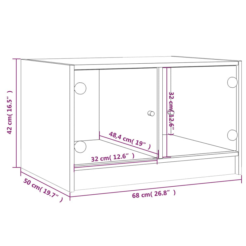 Couchtisch mit Glastüren Braun Eichen-Optik 68x50x42 cm