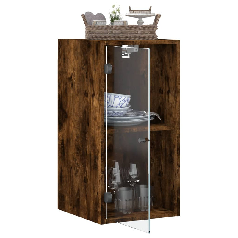 Wandschrank mit Glastüren Räuchereiche 35x37x68,5 cm