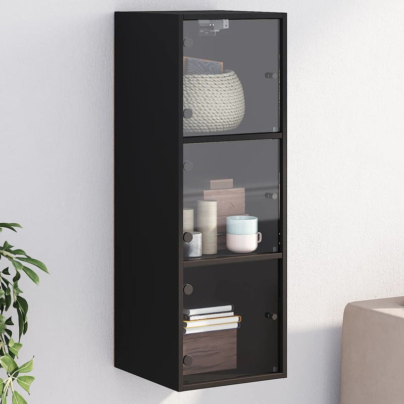 Wandschrank mit Glastüren Schwarz 35x37x100 cm