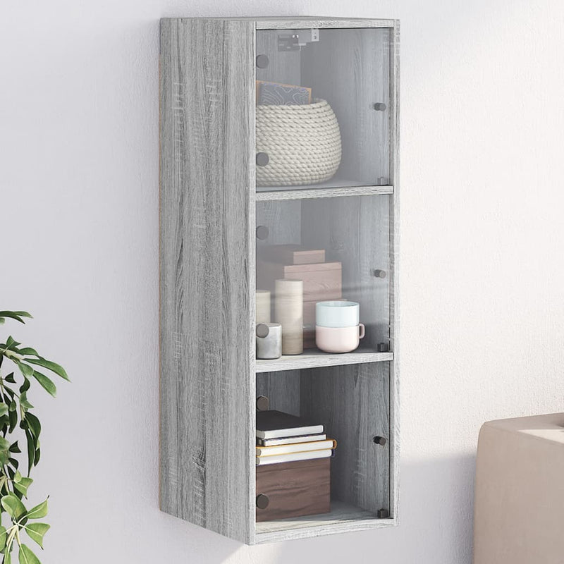 Wandschrank mit Glastüren Grau Sonoma 35x37x100 cm