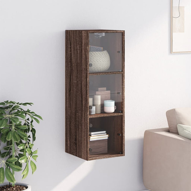 Wandschrank mit Glastüren Braun Eichen-Optik 35x37x100 cm