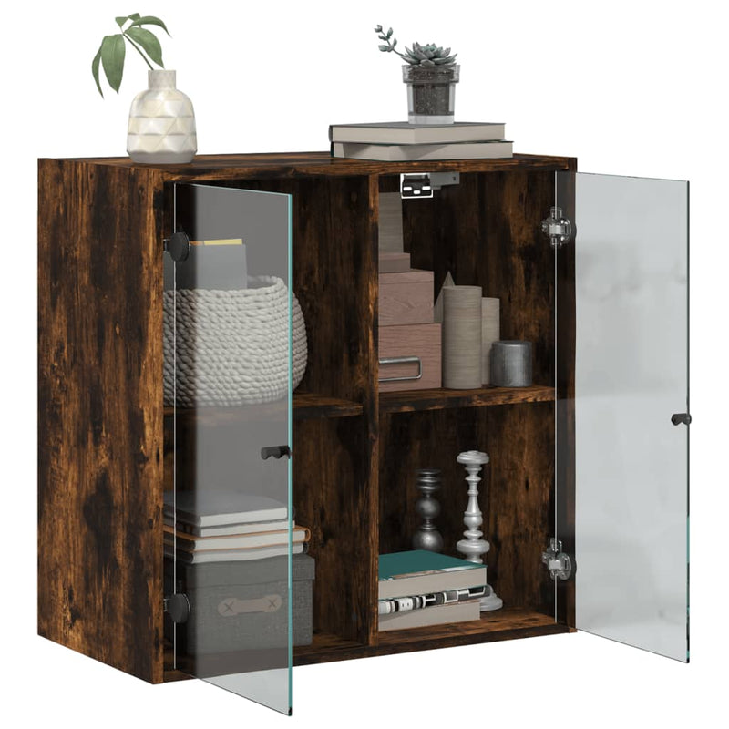 Wandschrank mit Glastüren Räuchereiche 68x37x68,5 cm