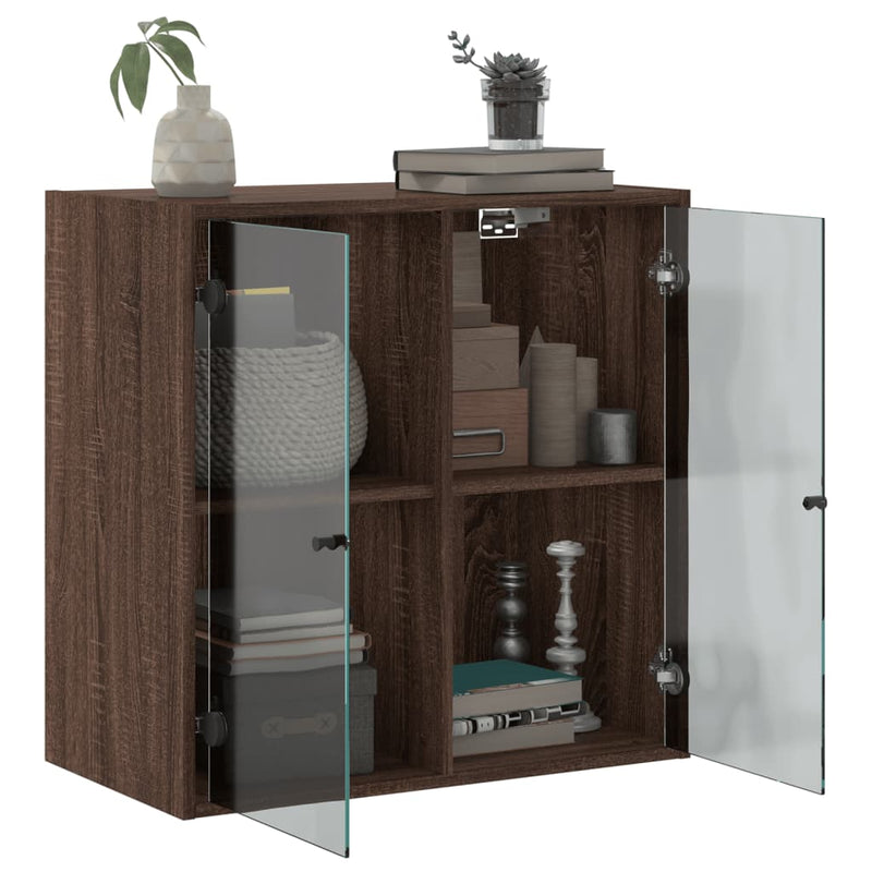 Wandschrank mit Glastüren Braun Eichen-Optik 68x37x68,5 cm