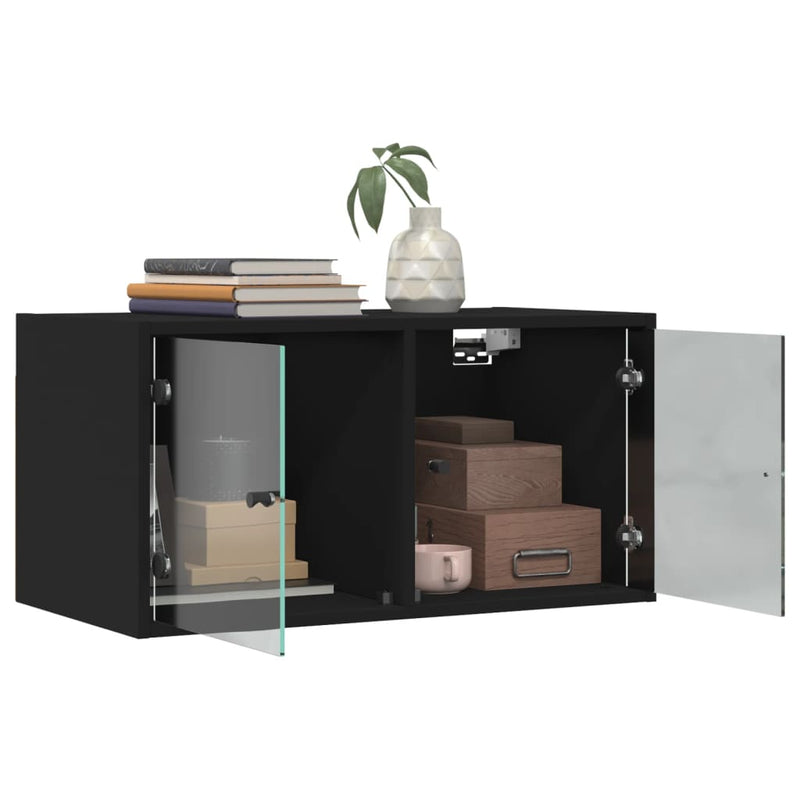 Wandschrank mit Glastüren Schwarz 68,5x37x35 cm