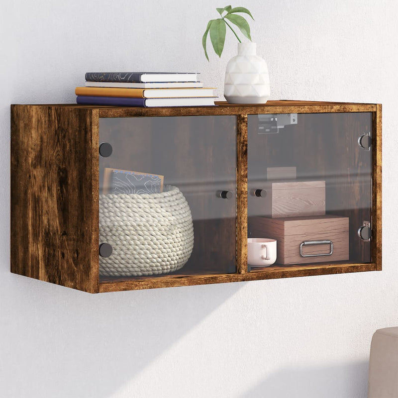 Wandschrank mit Glastüren Räuchereiche 68,5x37x35 cm