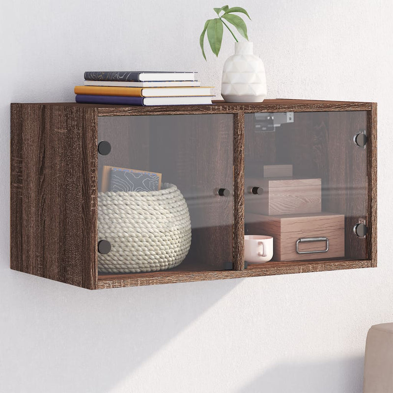 Wandschrank mit Glastüren Braun Eichen-Optik 68,5x37x35 cm