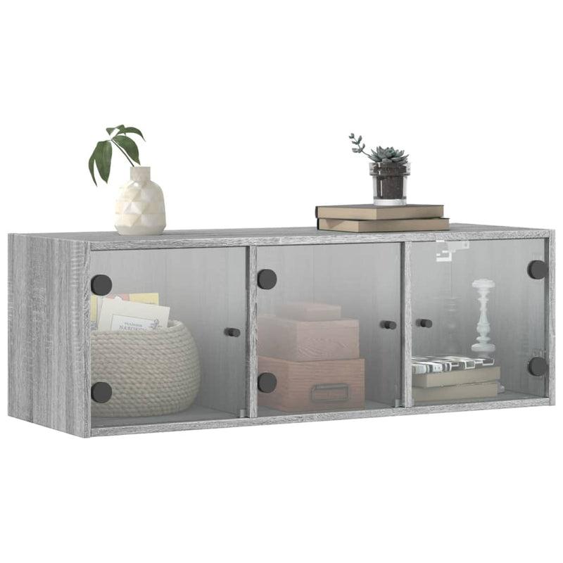 Wandschrank mit Glastüren Grau Sonoma 102x37x35 cm